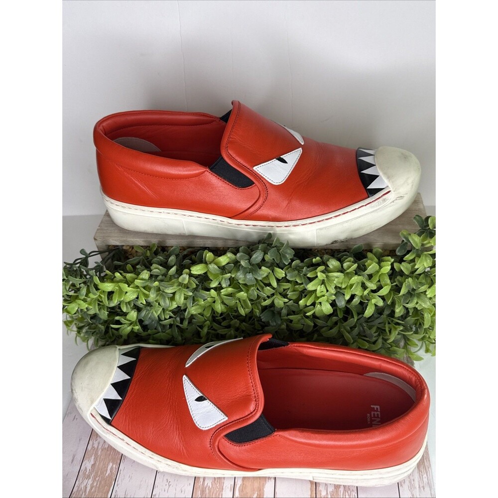Fendi Red Monster Bug Eye Leather Slip On Sneakers Women's 10 / EU 40 Luxury - Picture 2 of 8